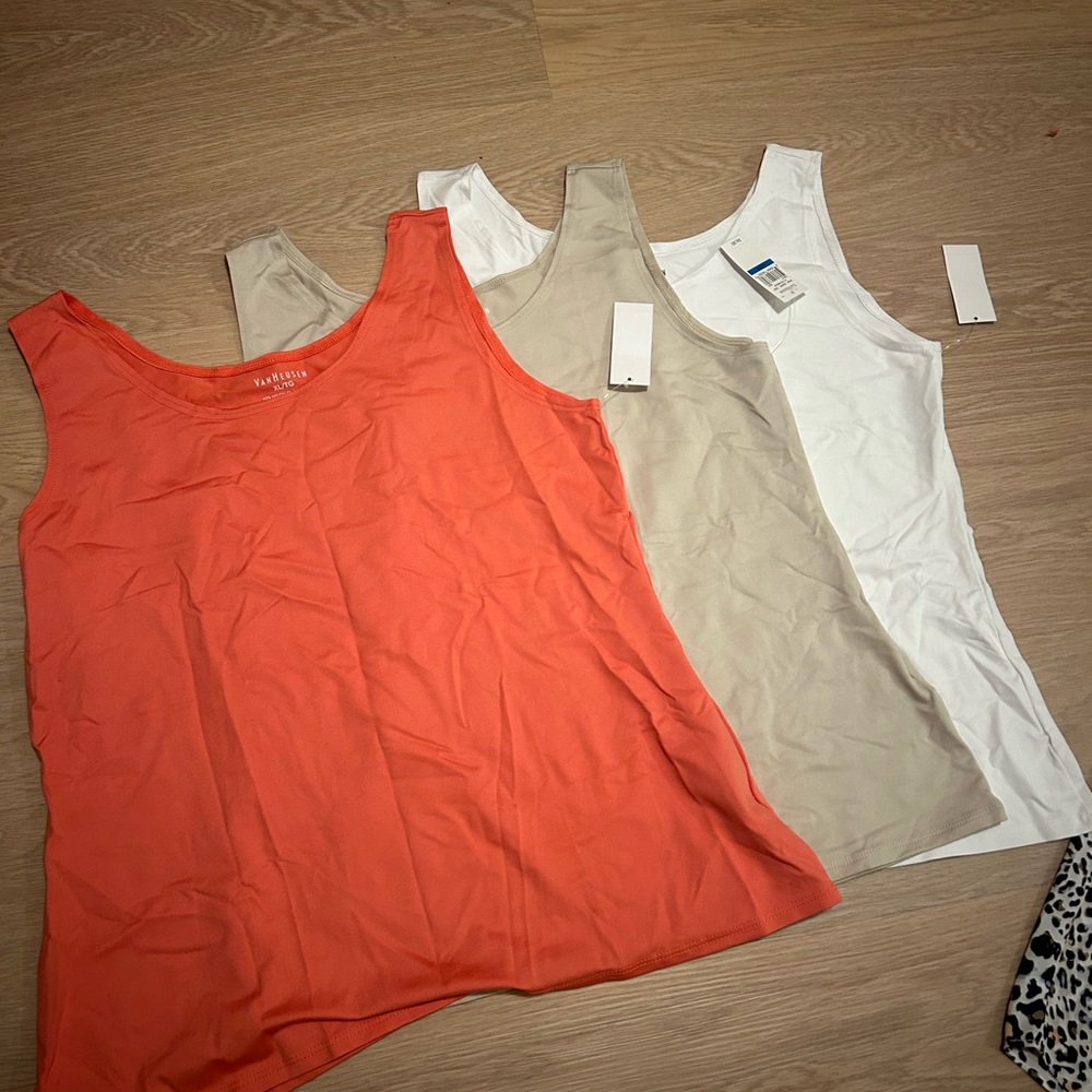 Van Heusen Women's Tank Tops - Coral, Beige, White
